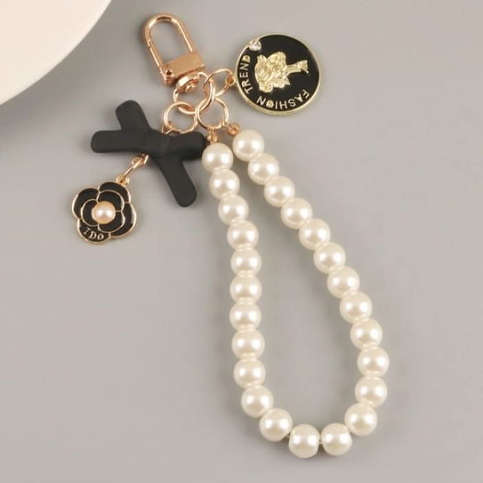 Floral Faux Pearl Bag Charm Keyring (Various Designs)