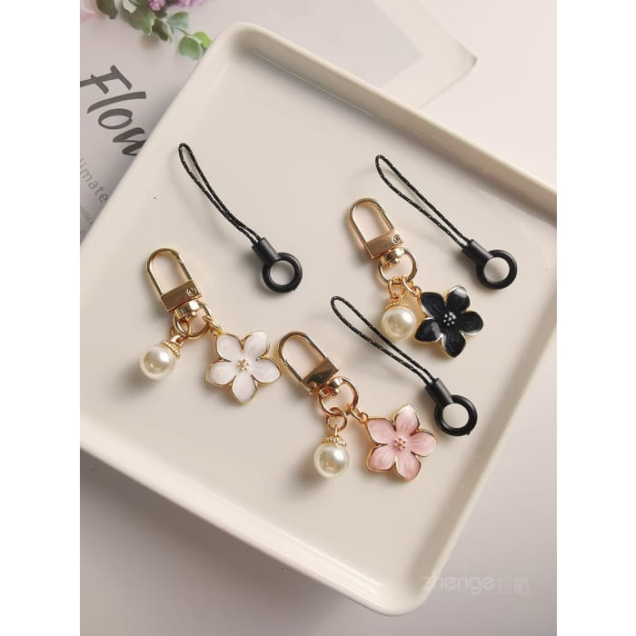 Floral Faux Pearl Phone Charm - Accessories