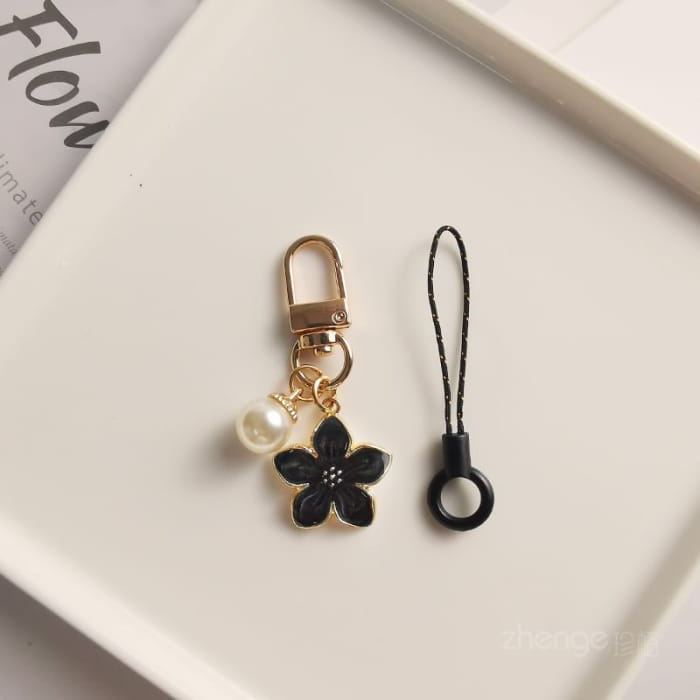 Floral Faux Pearl Phone Charm - Accessories