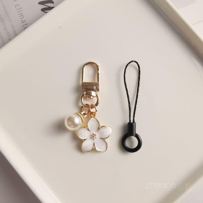 Floral Faux Pearl Phone Charm - Accessories