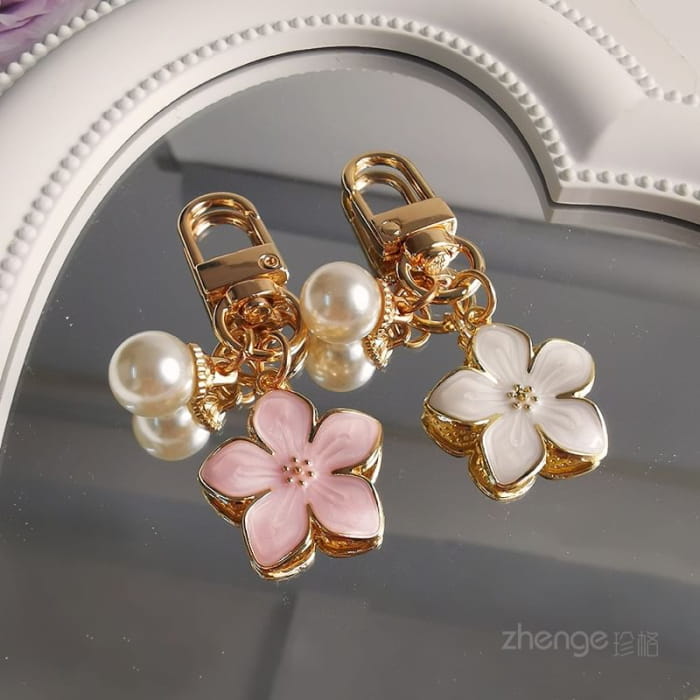 Floral Faux Pearl Phone Charm - Accessories