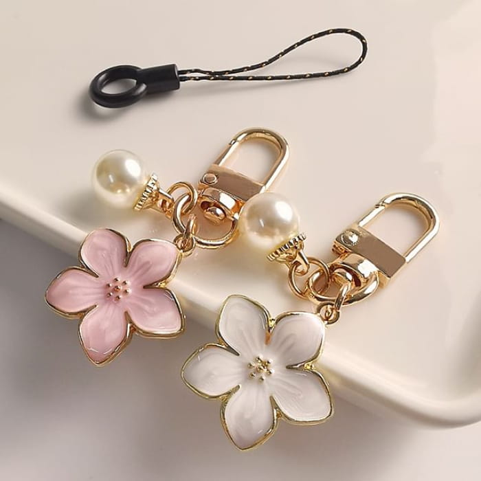 Floral Faux Pearl Phone Charm - Accessories