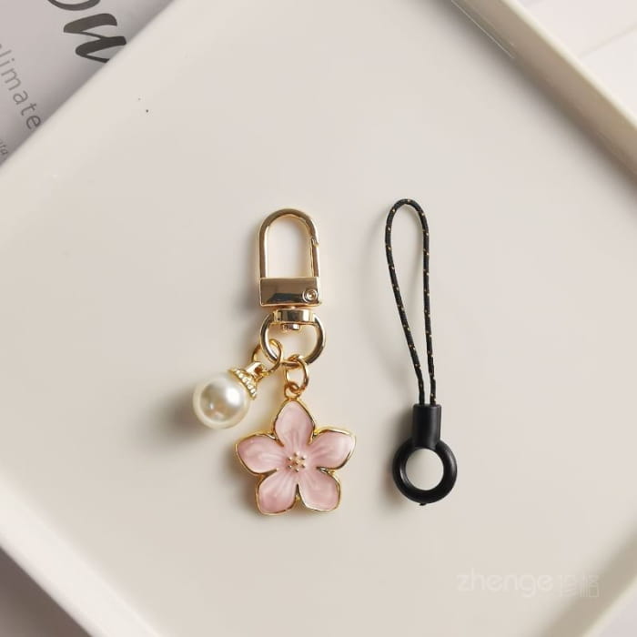 Floral Faux Pearl Phone Charm - Accessories