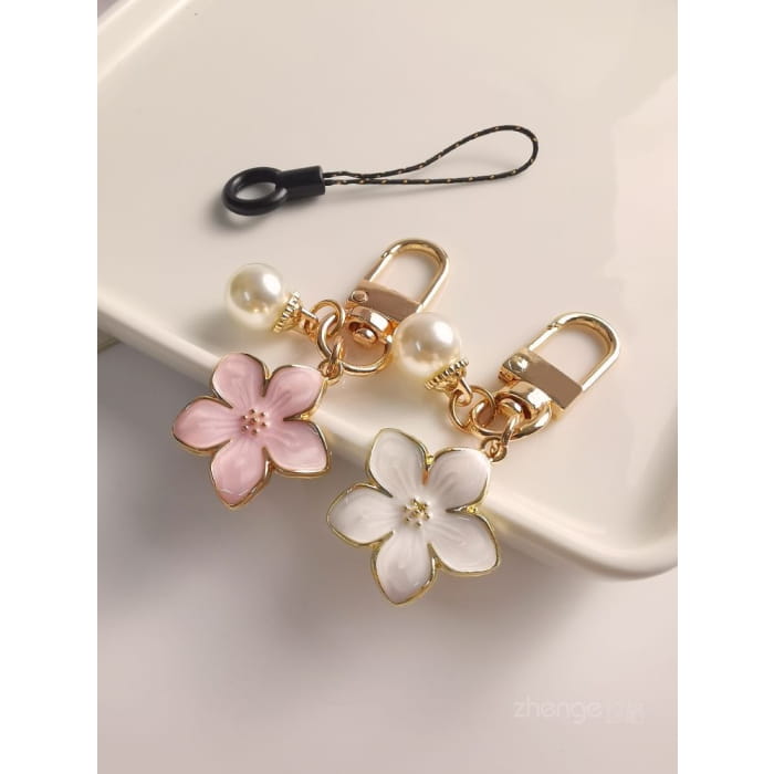 Floral Faux Pearl Phone Charm - Accessories