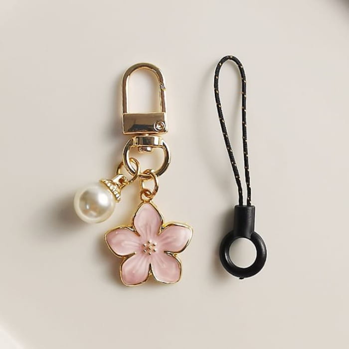 Floral Faux Pearl Phone Charm - Pink / One Size