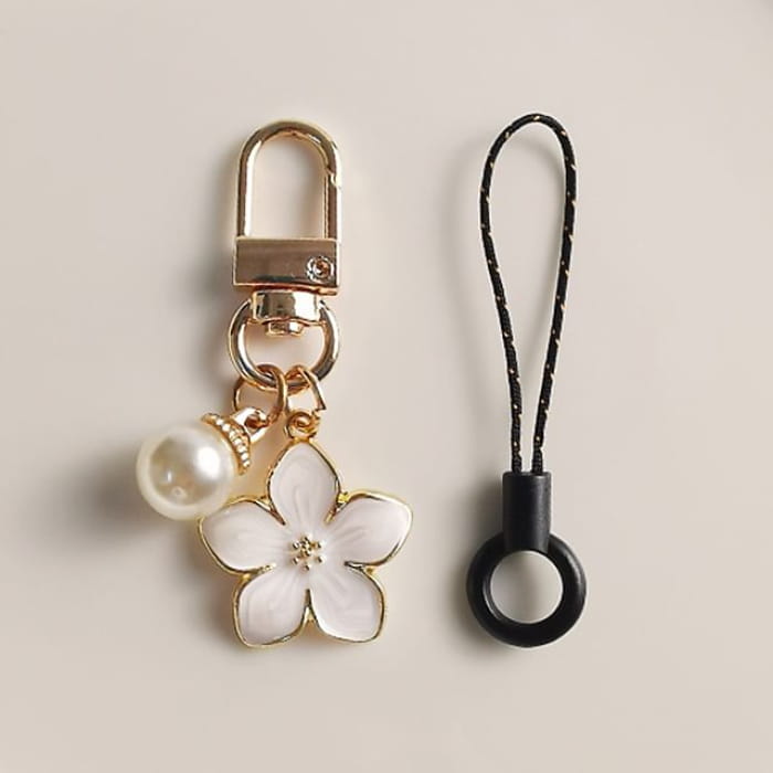 Floral Faux Pearl Phone Charm - White / One Size