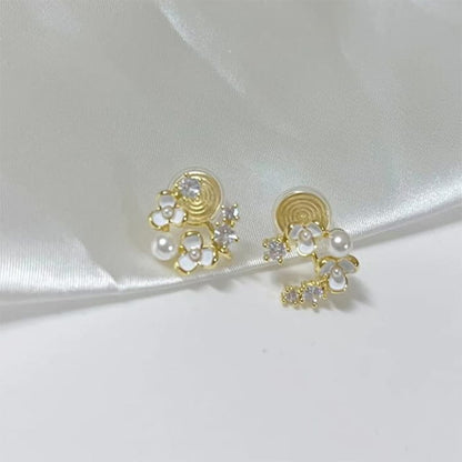 Floral Faux Pearl Rhinestone Alloy Stud Earring - 1 Pair