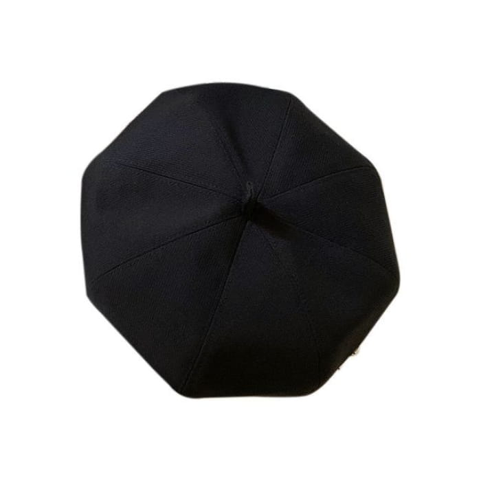 Floral Knit Beret Hat - Black / M - Hats