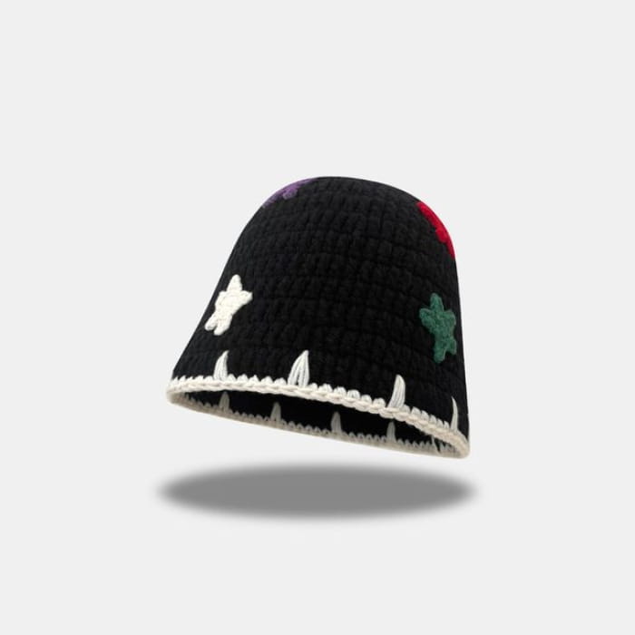 Floral Knit Cloche Hat - Black / M - Hats