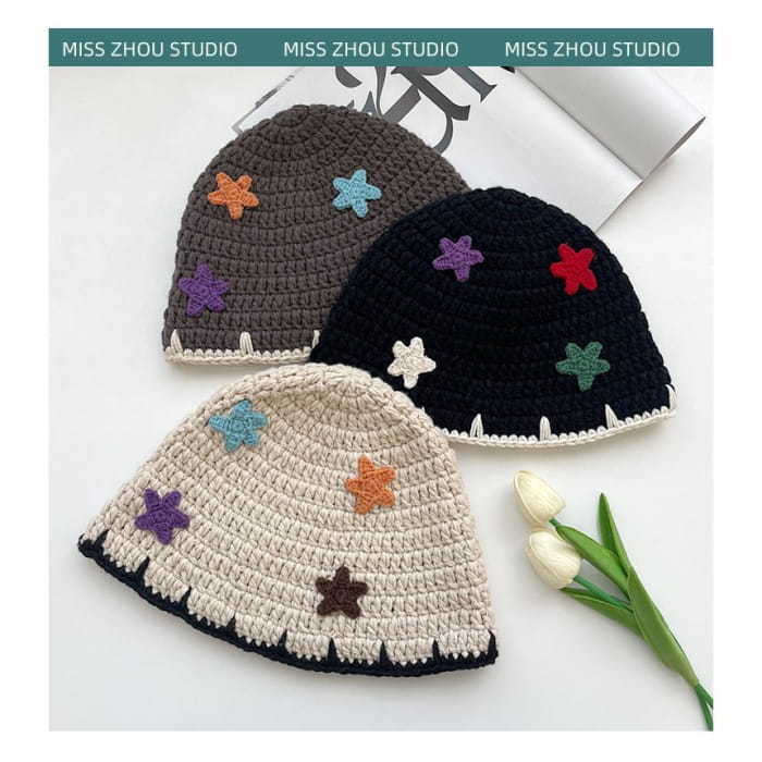 Floral Knit Cloche Hat - Hats