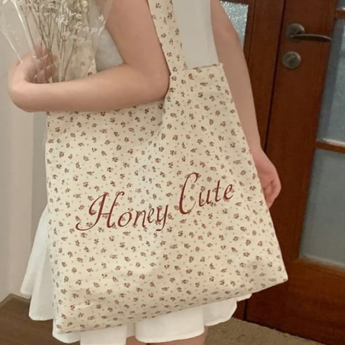 Floral Lettering Shopper Bag - Red / One Size