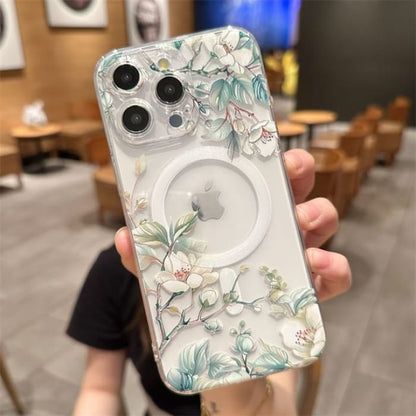 Floral Magnetic (Compatible with MagSafe) Phone Case - Blue