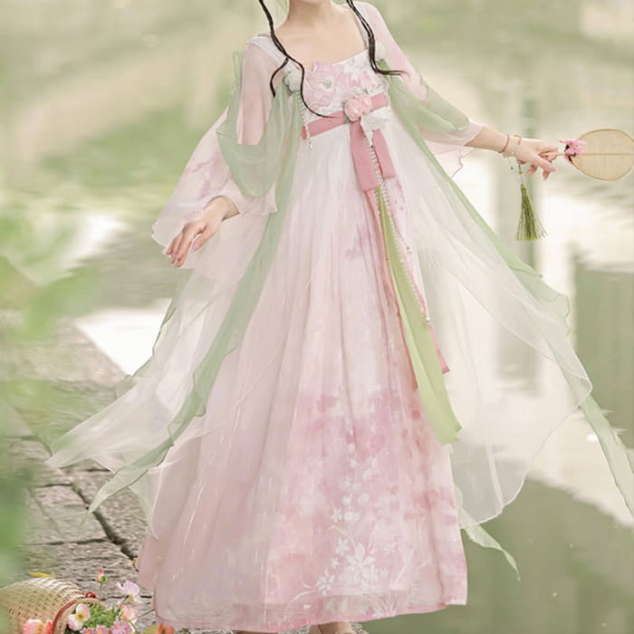 Floral Mesh Dress Hanfu Costume