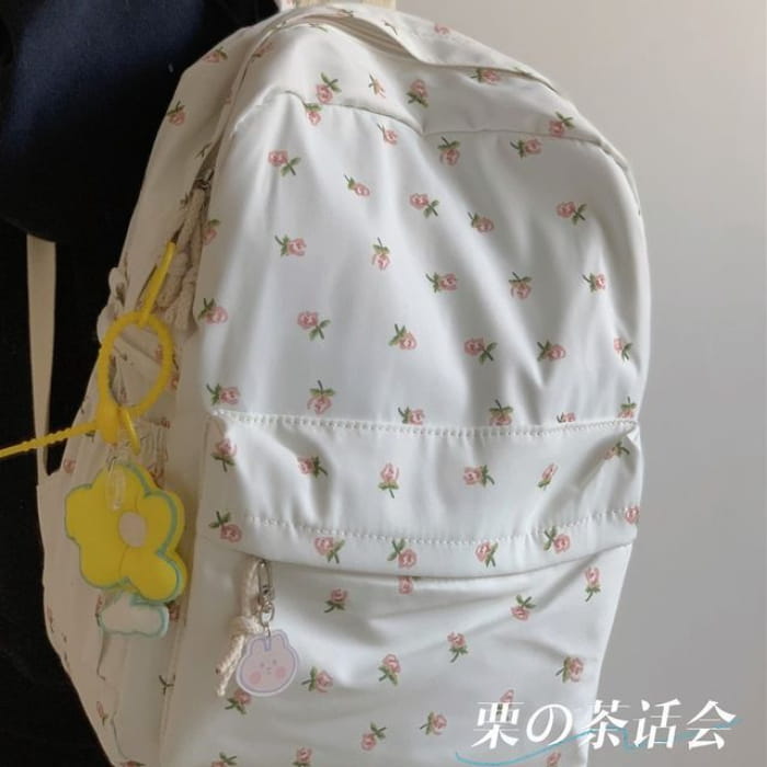 Floral Multi-Pocket Backpack / Bag Charm / Set - Clothing