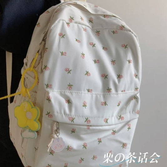 Floral Multi-Pocket Backpack / Bag Charm / Set - Clothing