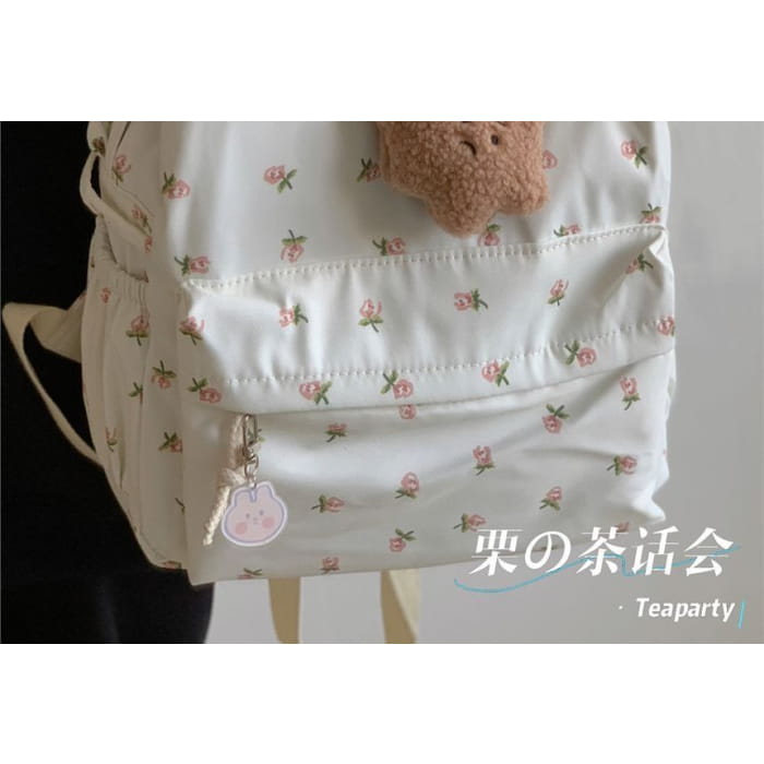 Floral Multi-Pocket Backpack / Bag Charm / Set - Clothing