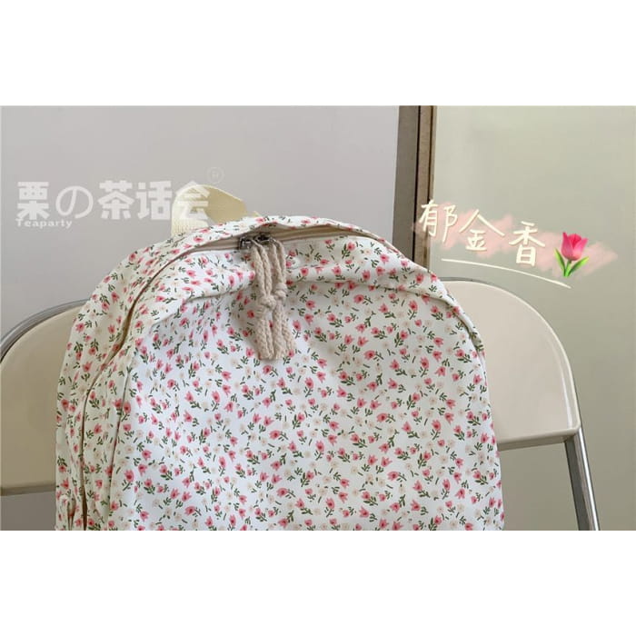 Floral Multi-Pocket Backpack / Bag Charm / Set - Clothing