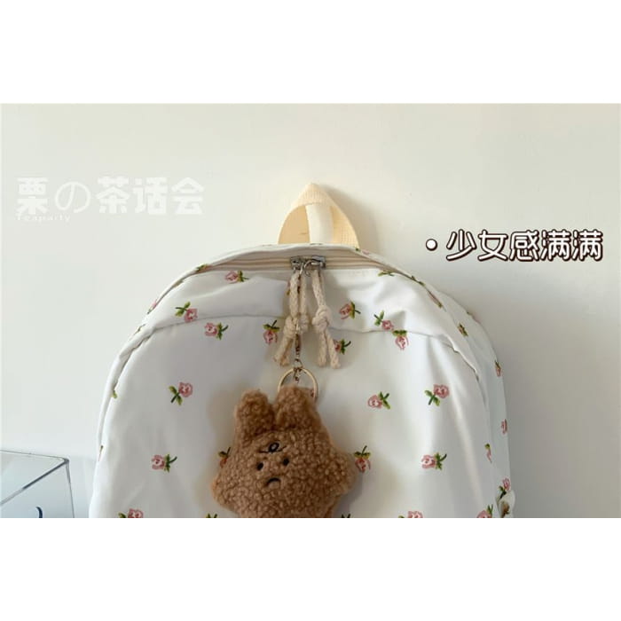 Floral Multi-Pocket Backpack / Bag Charm / Set - Clothing