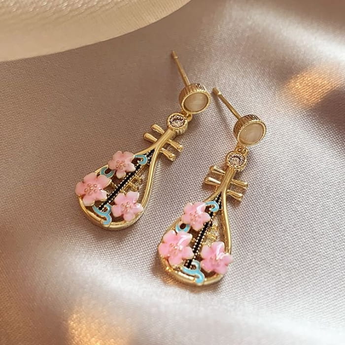 Floral Musical Instrument Alloy Drop Earring