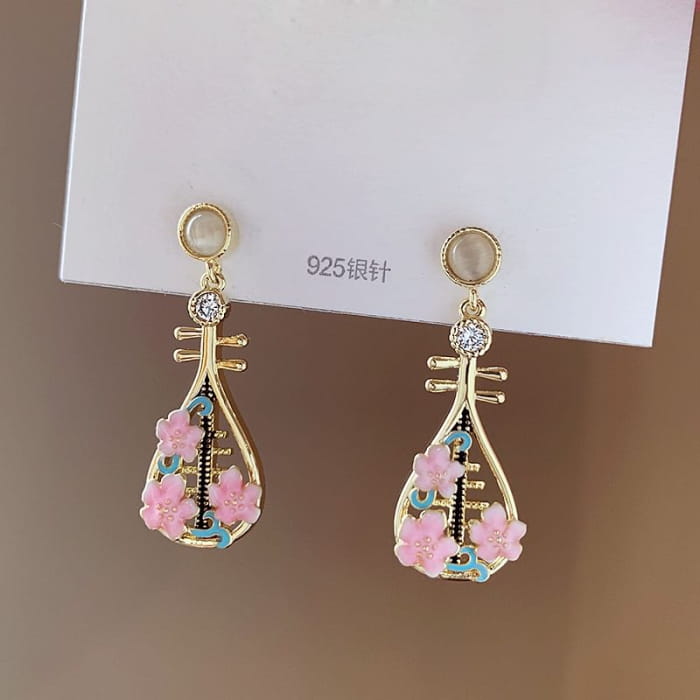 Floral Musical Instrument Alloy Drop Earring