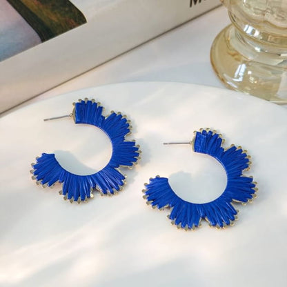 Floral Open Hoop Earring - 1 Pair - E6085-1 - Blue