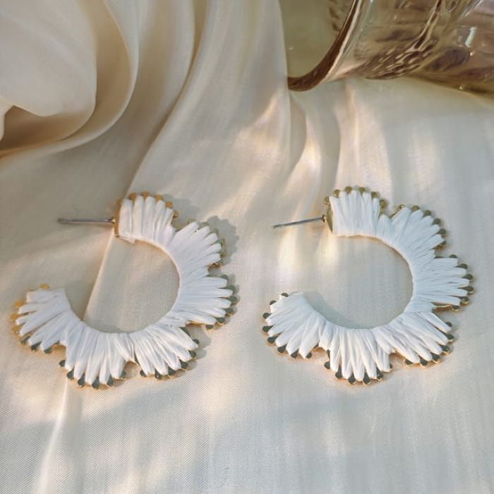 Floral Open Hoop Earring - 1 Pair - E6085-2 - White