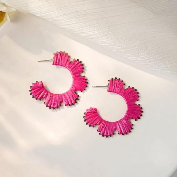 Floral Open Hoop Earring - 1 Pair - E6085-3 - Rose Pink