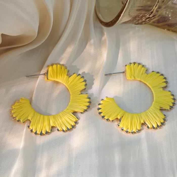 Floral Open Hoop Earring - 1 Pair - E6085-4 - Yellow