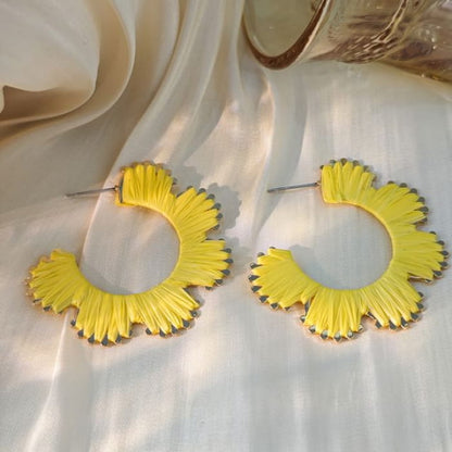 Floral Open Hoop Earring - 1 Pair - E6085-4 - Yellow