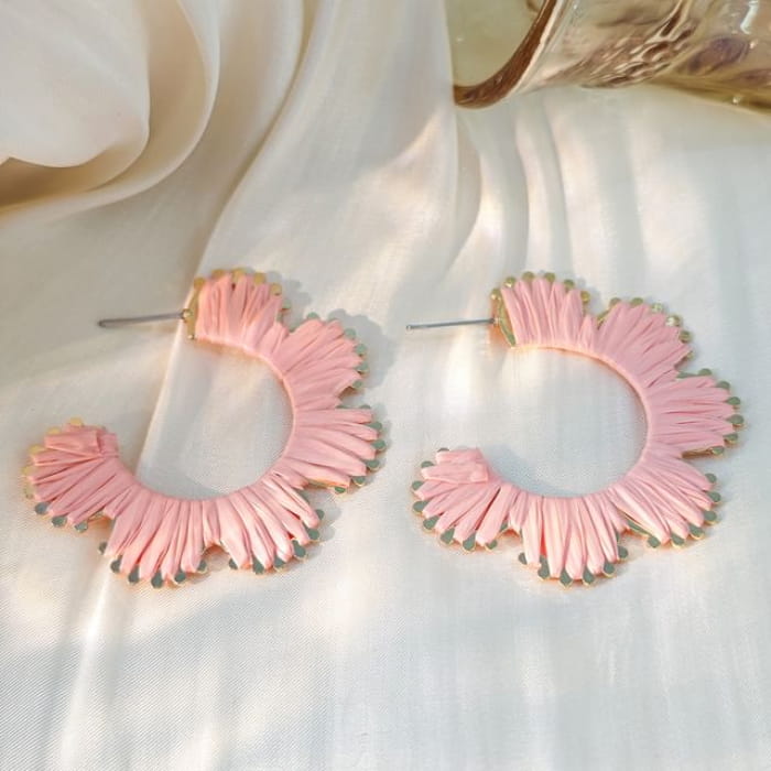 Floral Open Hoop Earring - 1 Pair - E6085-5 - Pink