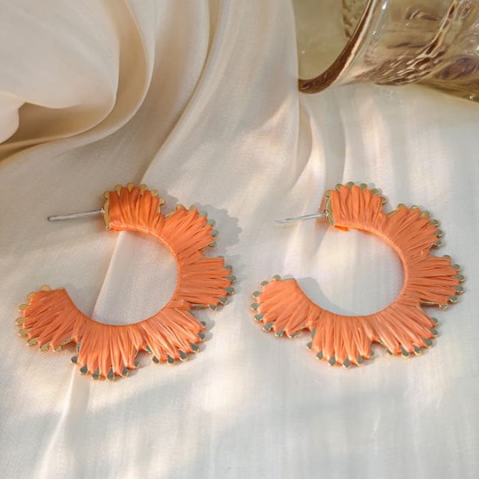 Floral Open Hoop Earring - 1 Pair - E6085-6 - Tangerine