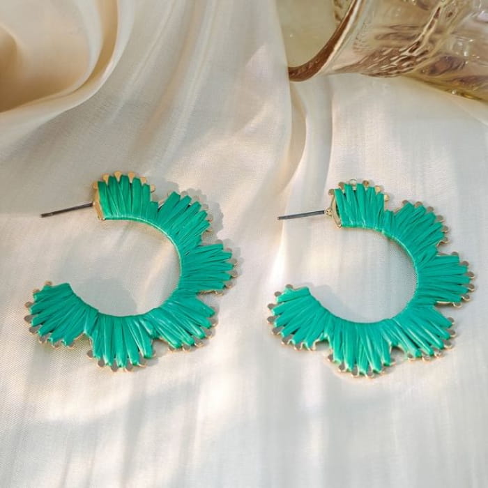 Floral Open Hoop Earring - 1 Pair - E6085-7 - Cyan