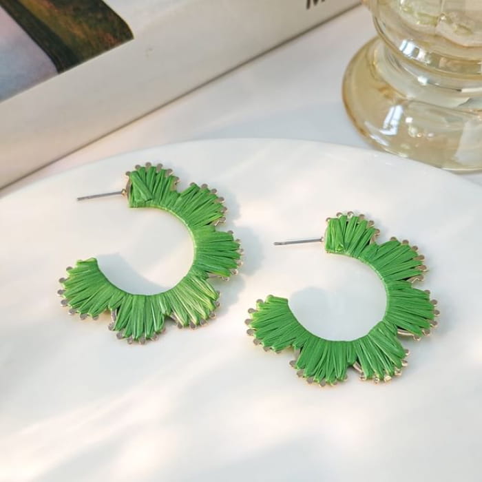 Floral Open Hoop Earring - 1 Pair - E6085-9 - Green