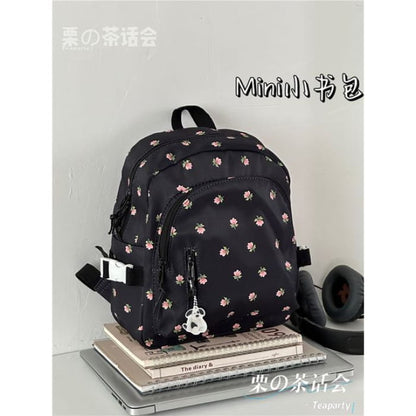 Floral Print Backpack - Without Bag Charm - Black