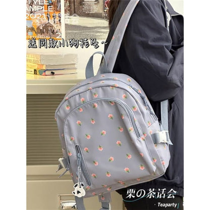 Floral Print Backpack - Without Bag Charm - Grayish Blue