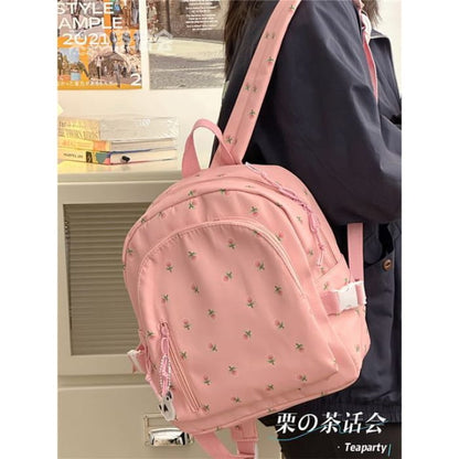 Floral Print Backpack - Without Bag Charm - Pink / One Size