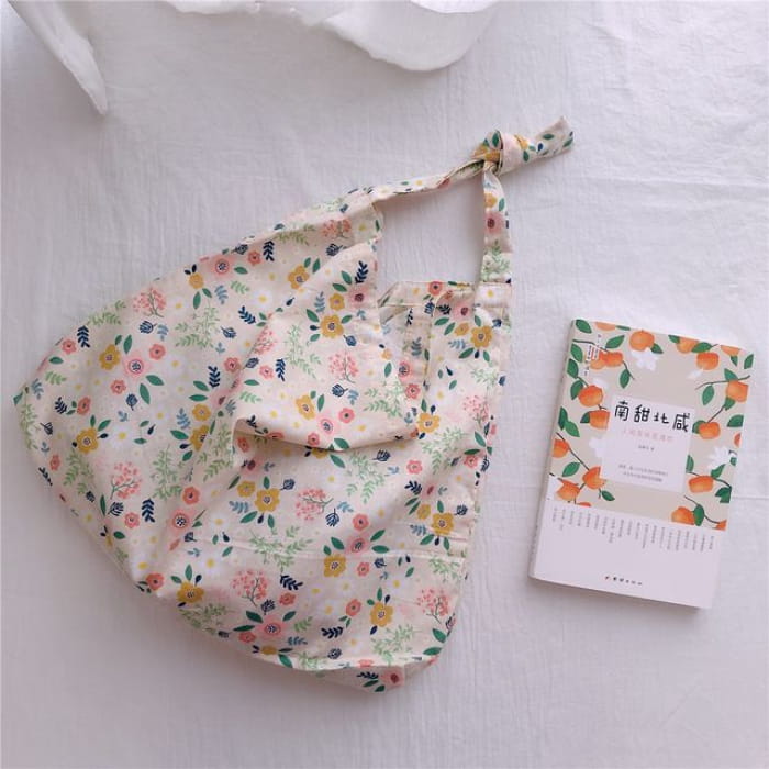 Floral Print Cotton Tote Bag