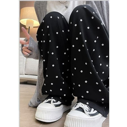 Floral Print High Waist Drawstring Wide Leg Sweatpants