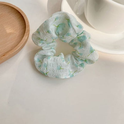 Floral Print Scrunchie - Green / One Size