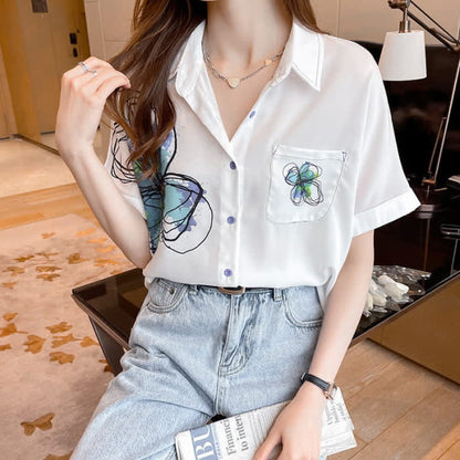 Floral Print Short Sleeve Lapel Shirt