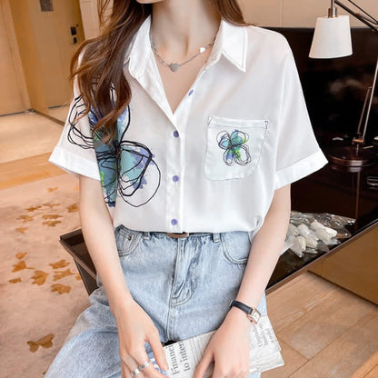 Floral Print Short Sleeve Lapel Shirt