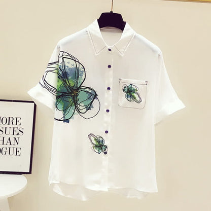 Floral Print Short Sleeve Lapel Shirt