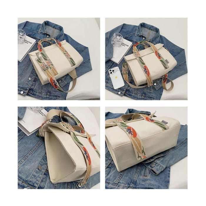 Floral Print Strap Flap Tote Bag