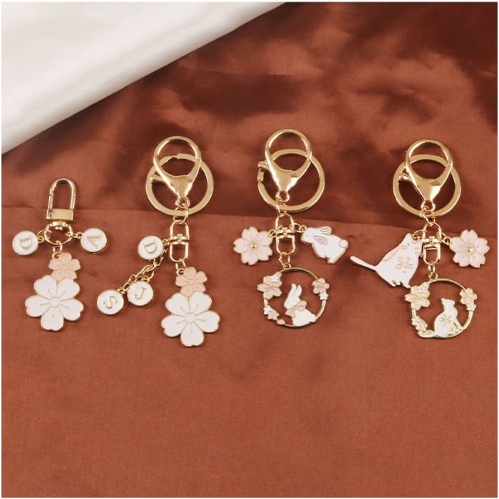 Floral / Rabbit Alloy Keyring (Various Designs)