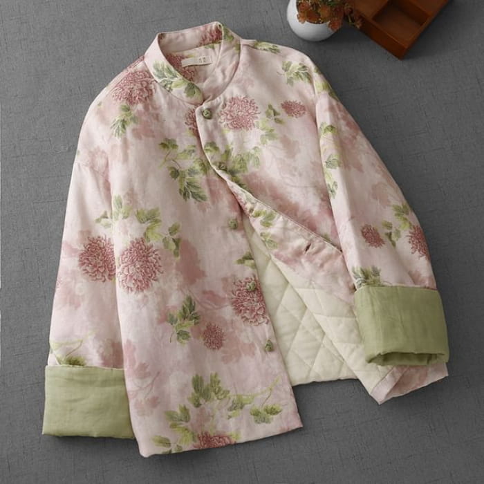 Floral Single-Breasted Jacket - Pink / M