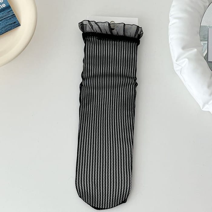 Floral Socks - Pinstripes - Black / One Size