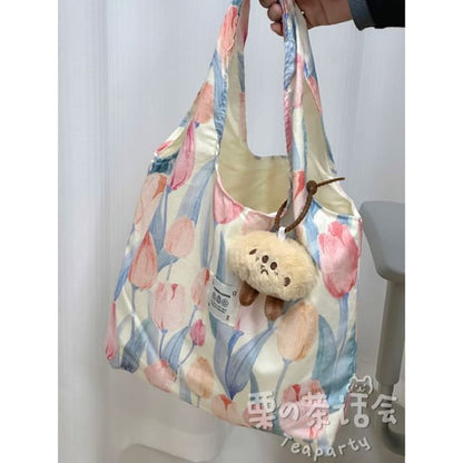 Floral Tote Bag / Charm / Set - With - Pink / One Size