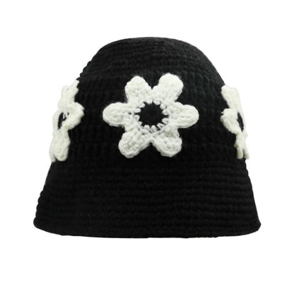 Floral Yarn Knit Bucket Hat - Hats