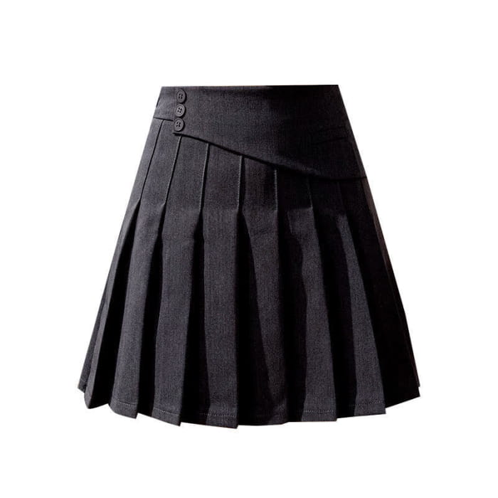 Flouncing Loose Shirt High Waist Pleated Skirt - Black / M