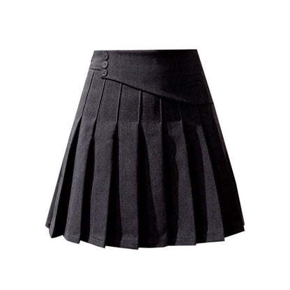 Flouncing Loose Shirt High Waist Pleated Skirt - Black / M